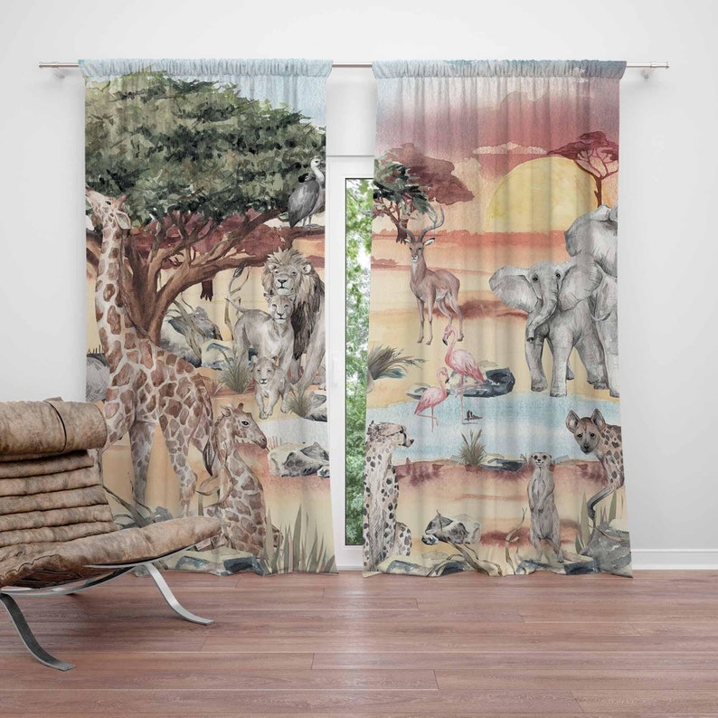 Baby Nursery Curtains - Zasłony Safari Zwierzęta Pokój Dziecięcy Zasłony