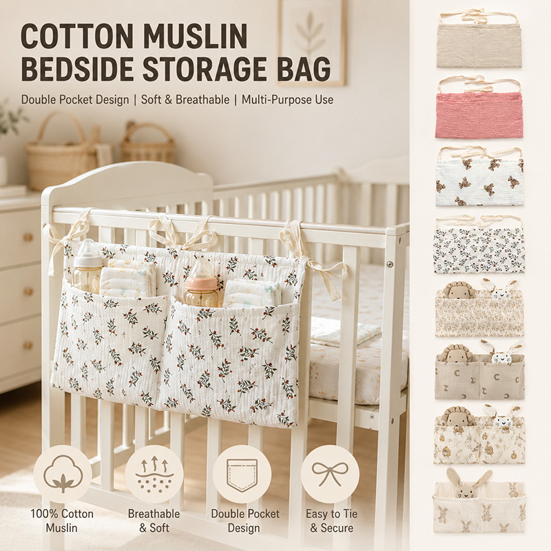Baby Nursery Organiser - Organizer do łóżeczka dziecięcego z muślinu,