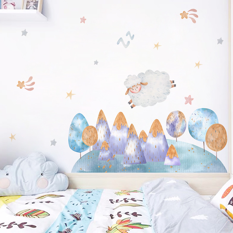 Baby Nursery Tree - Kreskówka śliczna owca latające drzewo leśne