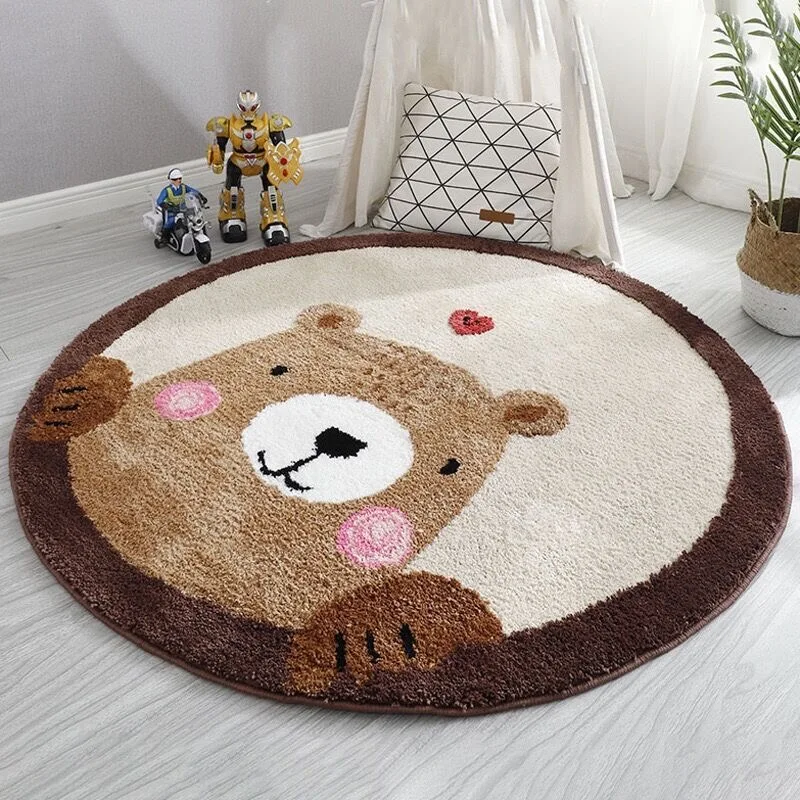 Baby Nursery Rug - VIKAMA Cartoon okrągły dywan z imitacji