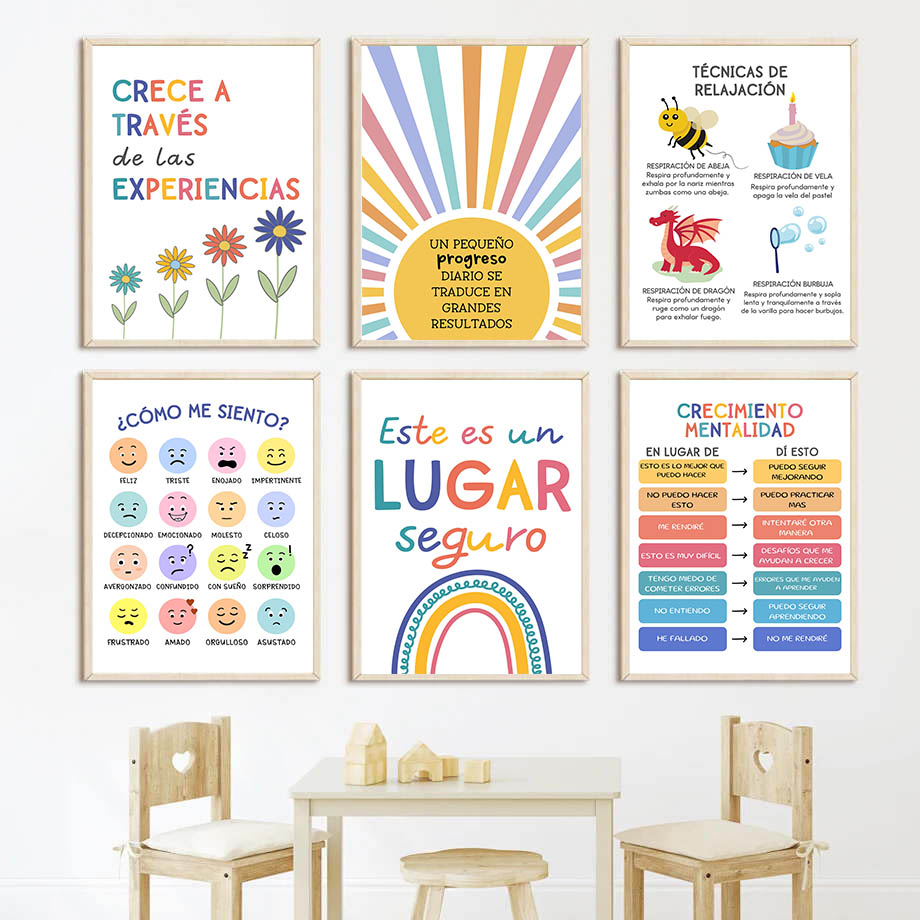 Baby Nursery In Spanish - Hiszpańskie motto edukacyjne, tęczowe promienie słońca,