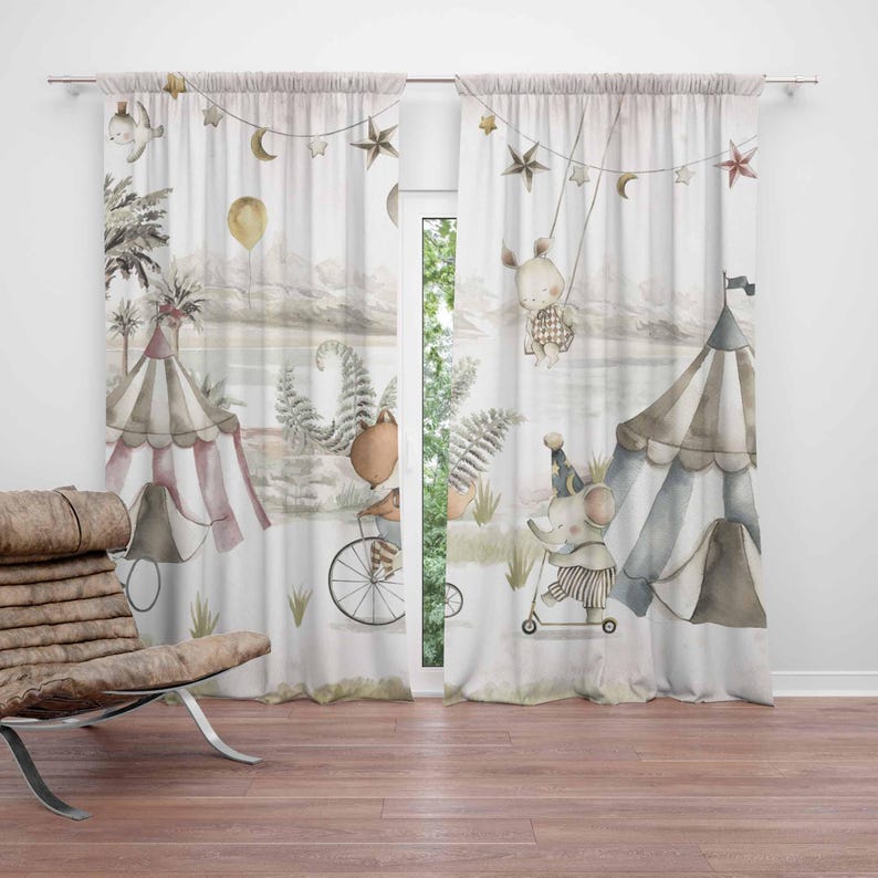 Baby Nursery Curtains - Zasłony ze zwierzętami cyrkowymi Zasłony do