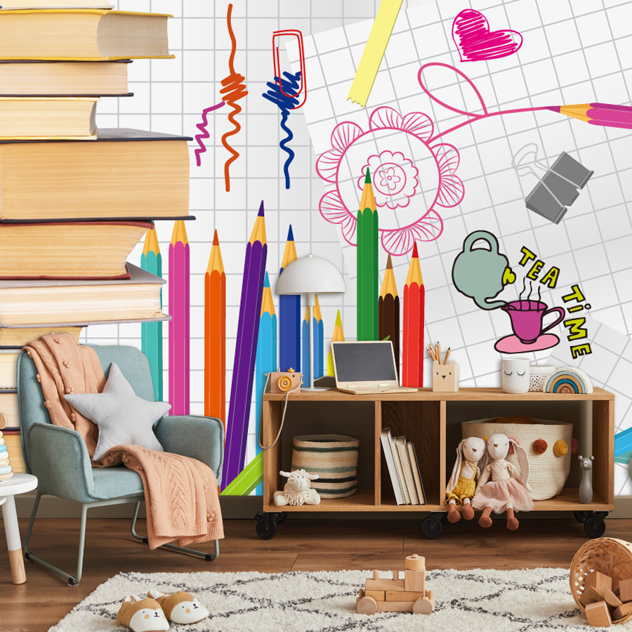 Baby Nursery Books - Samoprzylepna tapeta do salonu z motywem