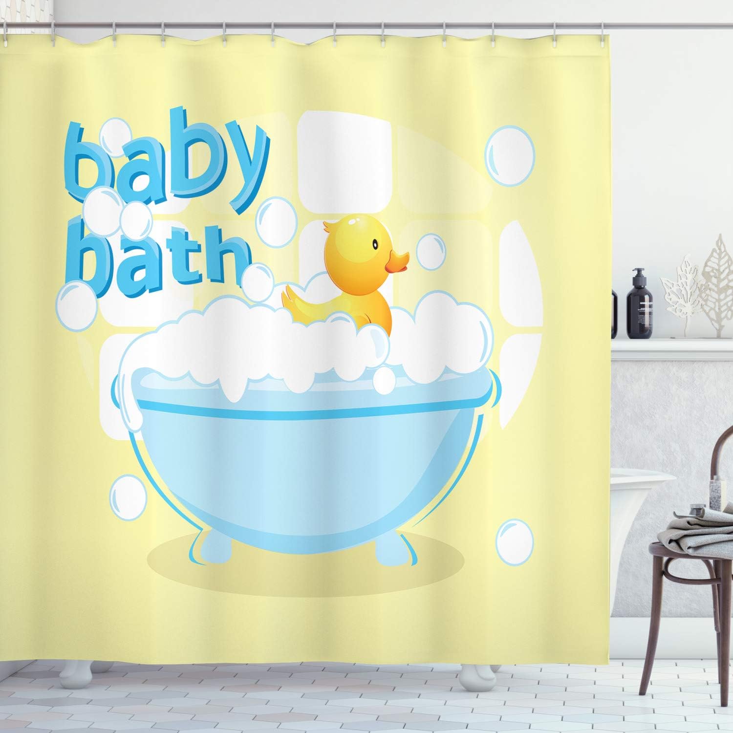 Baby Nursery Curtains - Żółta Zasłona Prysznicowa dla Dzieci, Zabawny