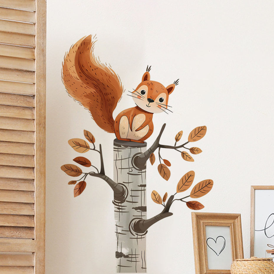 Baby Nursery Tree - Kreskówka Wiewiórka w drzewie Zwierzęta Naklejki