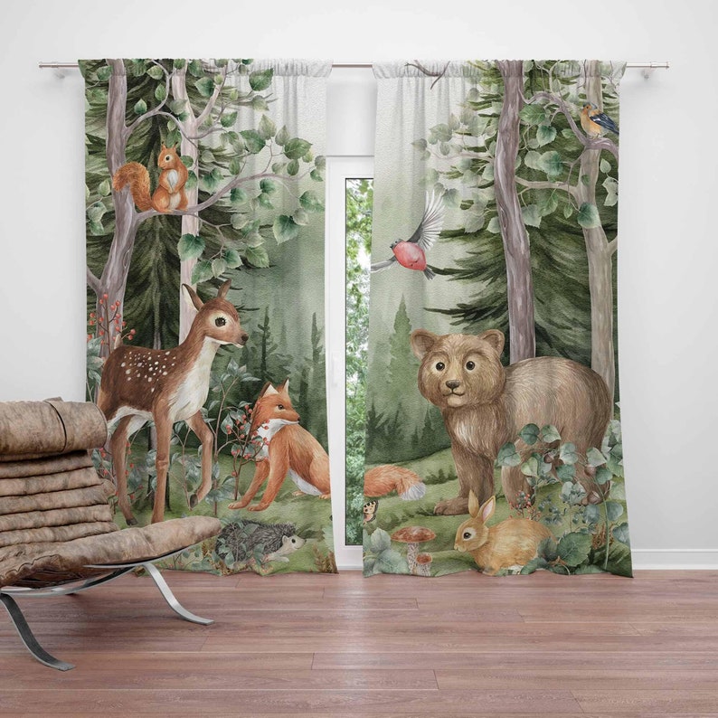 Baby Nursery Curtains - Zasłony z motywem zwierząt leśnych do