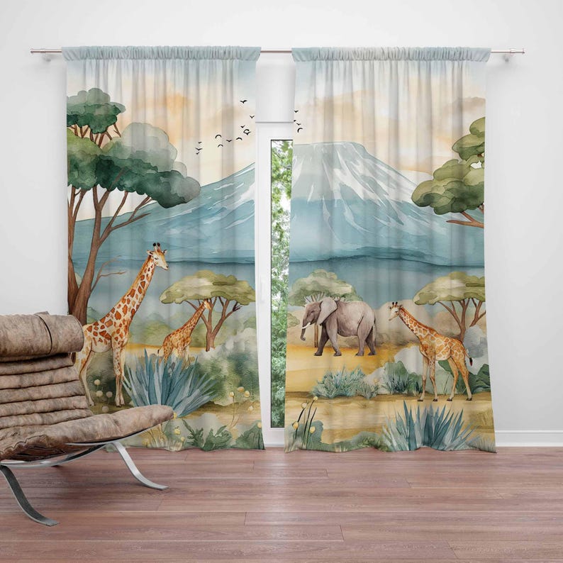 Baby Nursery Curtains - Zasłony Safari Zwierzęta Dziecięce Zasłony do
