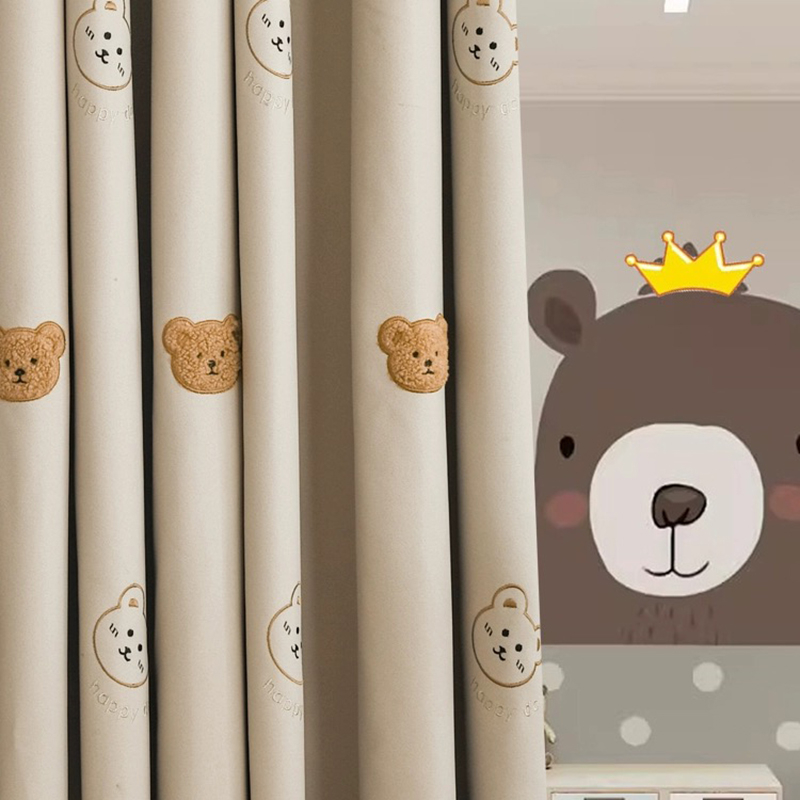 Baby Nursery Curtains - Koreański kreskówkowy brązowy pluszowy niedźwiedź haftowane