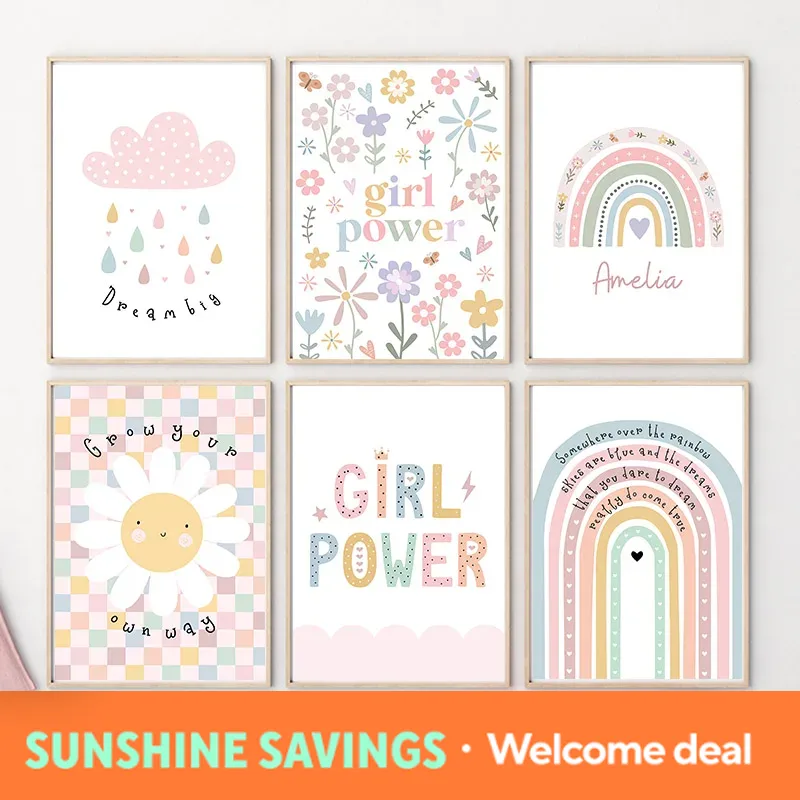 Baby Nursery Posters - Słonecznik Tęcza Chmura Serce Obraz na