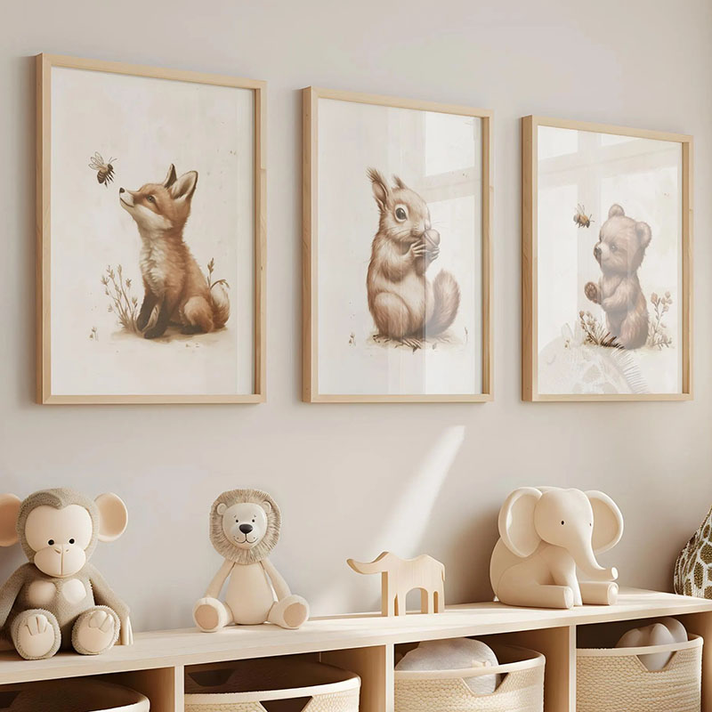 Baby Nursery Posters - Niedźwiedź Królik Lis Jeleń Wiewiórka Mysz