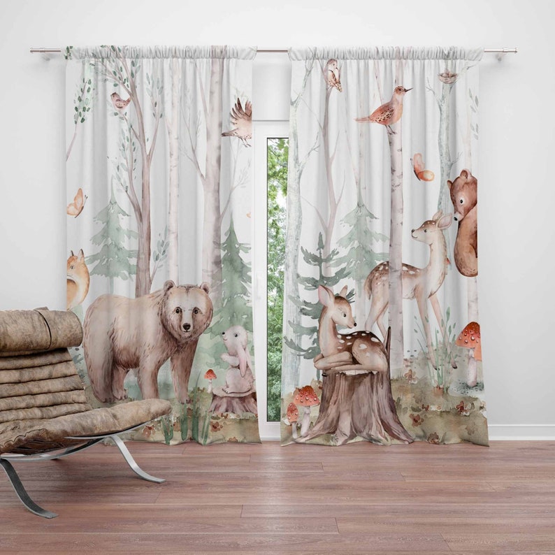Baby Nursery Curtains - Zasłony z motywem zwierząt leśnych Zasłony