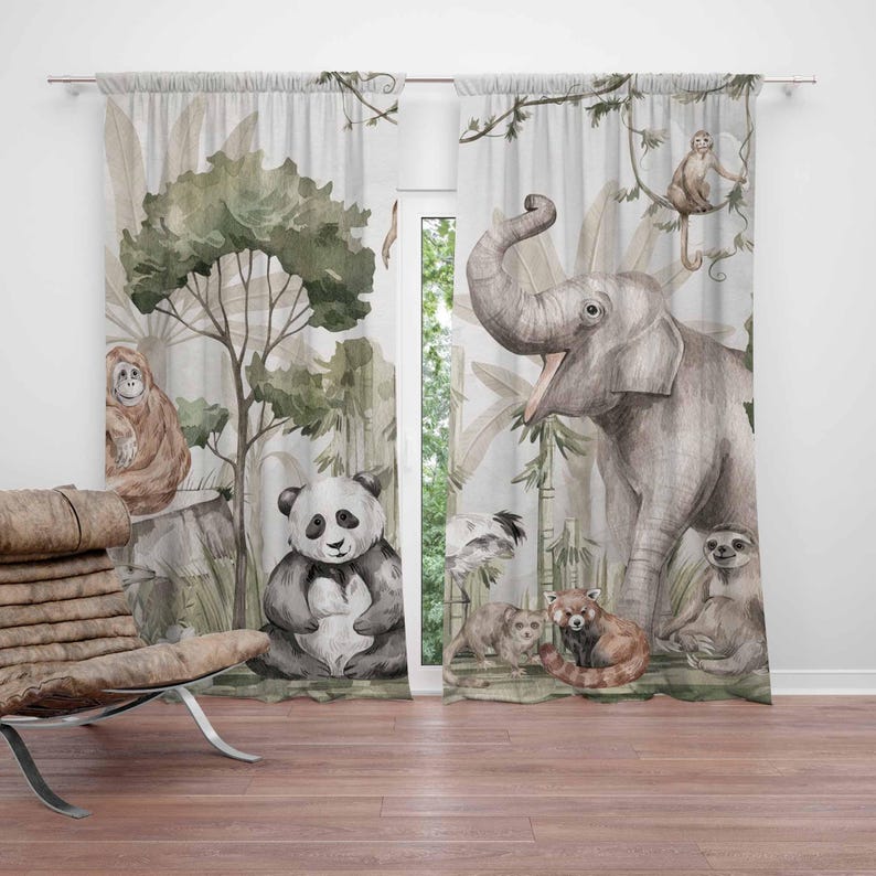 Baby Nursery Curtains - Zasłony Safari Zwierzęta Zasłony do Pokoju