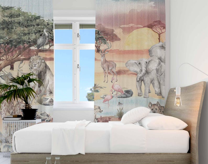 Zasłony Safari Zwierzęta Pokój – Baby Nursery Curtains recenzja i cena
