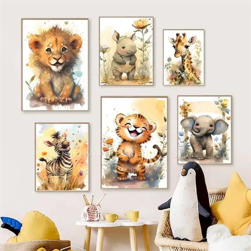 Akwarelowe Lwy Żyrafy Tygrysy  – Baby Nursery Posters recenzja i cena