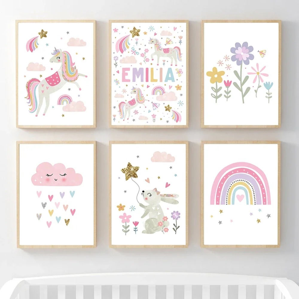 Różowy Jednorożec Królik Tęcza – Baby Nursery Posters recenzja i cena